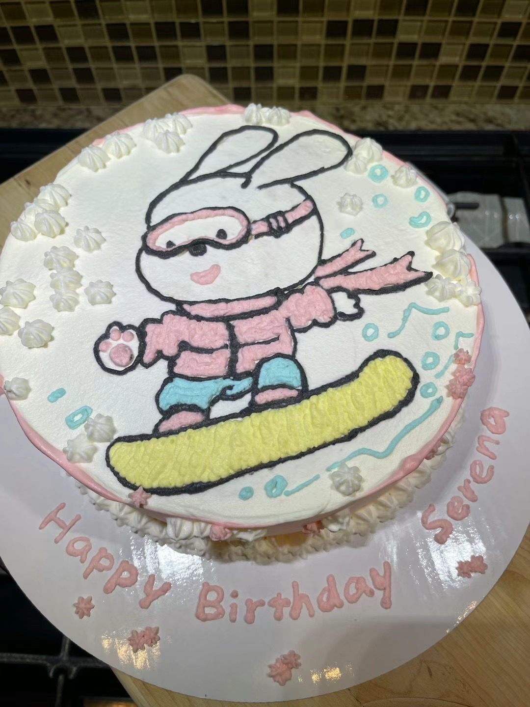 滑雪兔子主题生日蛋糕
